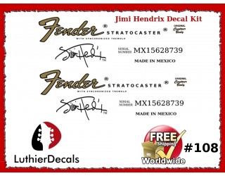 Jimi Hendrix Fender Decal Stratocaster Guitar Decal #108b 